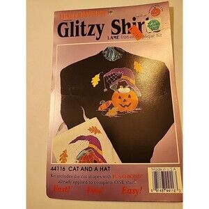 Glitzy Shirts Iron-On Applique Kit New #44116 Cat & Hat Fall craft grandma core